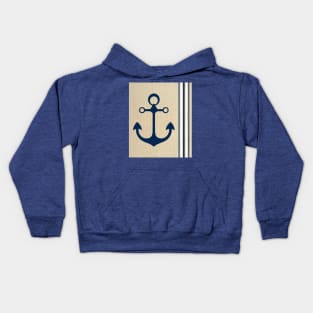 Nautical Boat Yacht Ship Anchor Burlap Navy Blue White Stripes Pattern Kids Hoodie